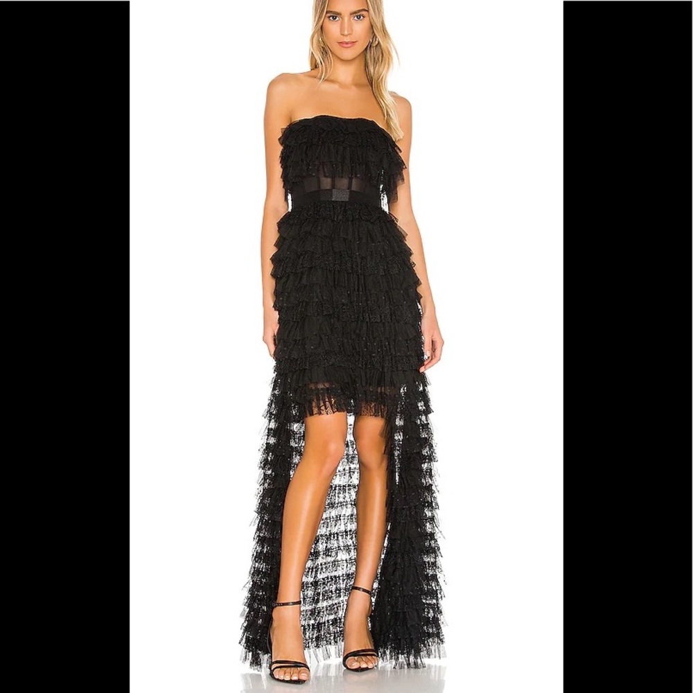 BCBGMaxAzria Black Strapless Ruffle High-Low Dress